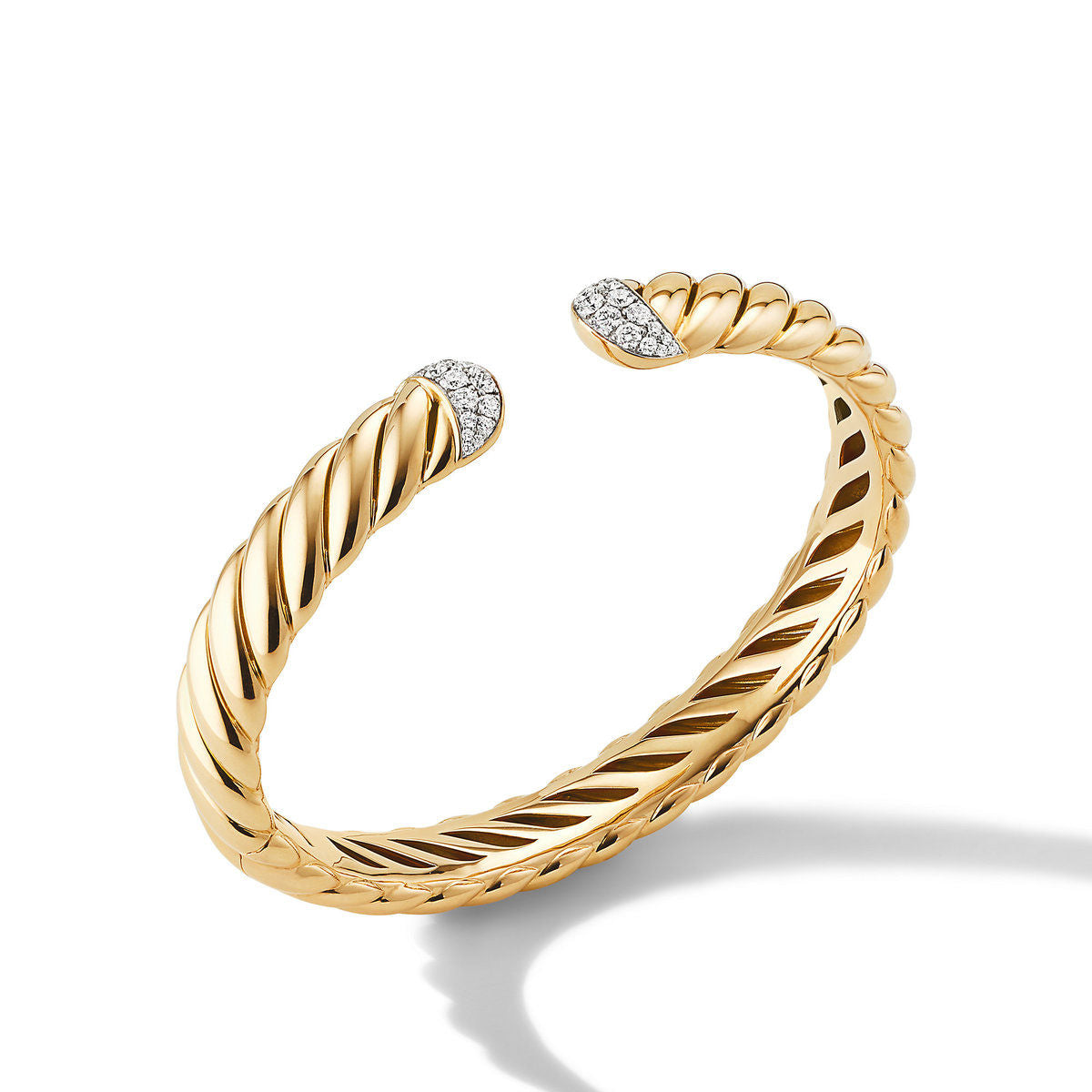 Sculpted Cable Cuff Bracelet in 18K Yellow Gold with Pavé Diamonds