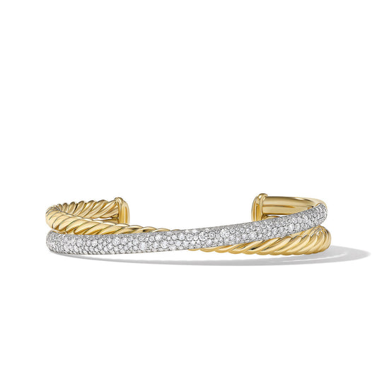 Pavé Crossover Two Row Cuff Bracelet in 18K Yellow Gold with Diamonds