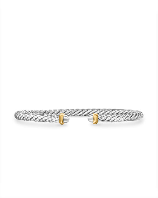 Cable Flex Bracelet in Sterling Silver with 14K Yellow Gold, 4mm