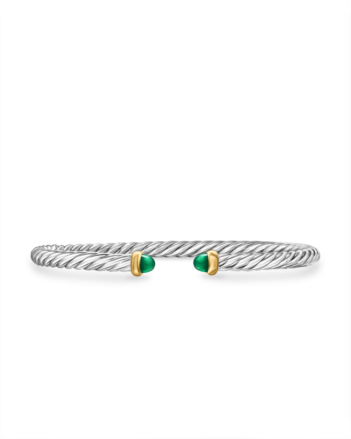 Cable Flex Bracelet in Sterling Silver with 14K Yellow Gold and Green Onyx, 4mm