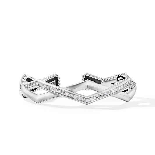 Zig Zag Stax Two Row Cuff Bracelet in Sterling Silver with Diamonds, 13mm