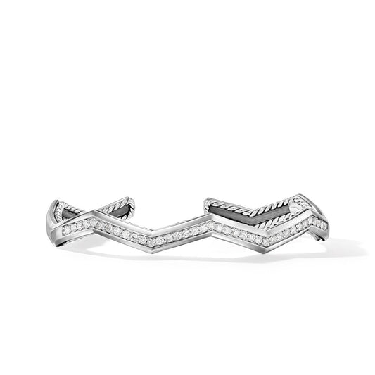 Zig Zag Stax Cuff Bracelet in Sterling Silver with Diamonds, 5mm