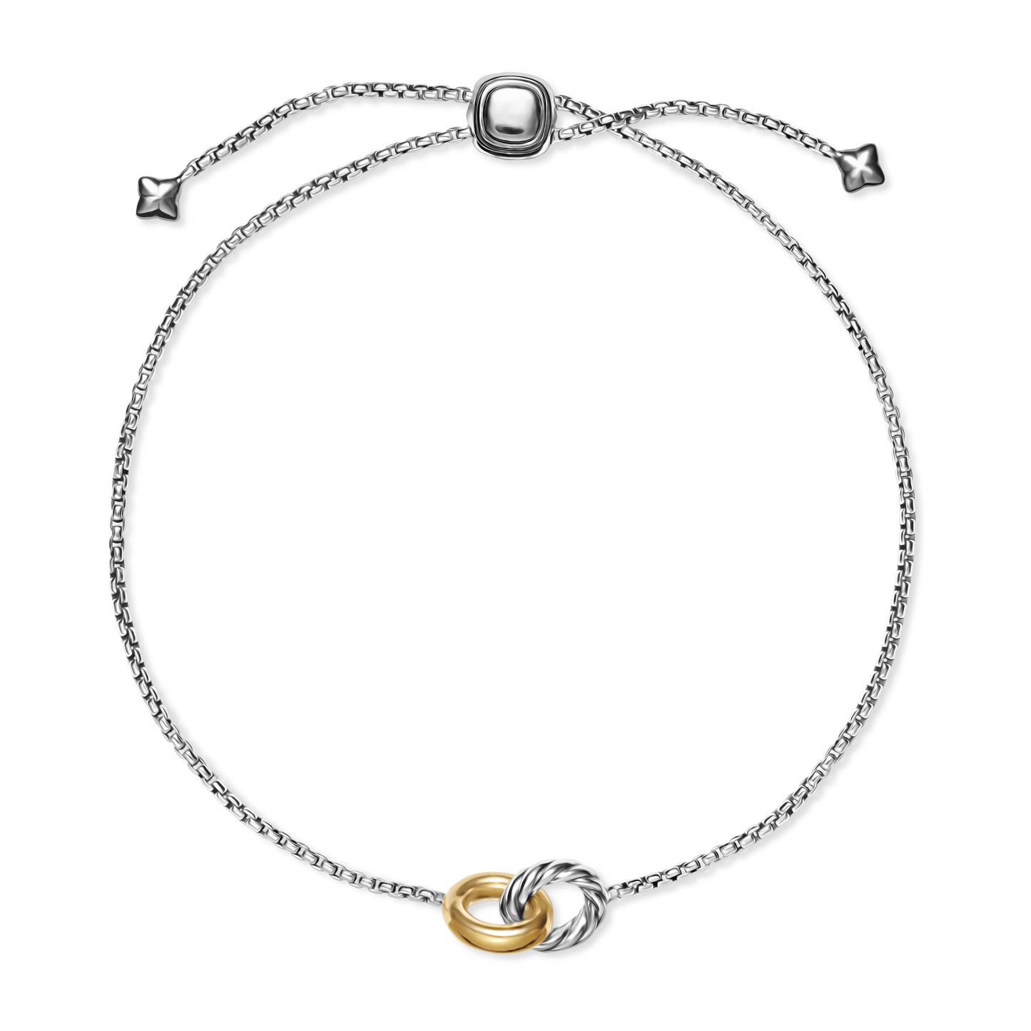 Petite Cable Linked Bracelet in Sterling Silver with 14K Yellow Gold, 15mm