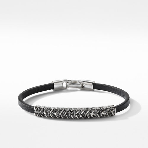 Chevron Black Leather ID Bracelet with Pavé Black Diamonds