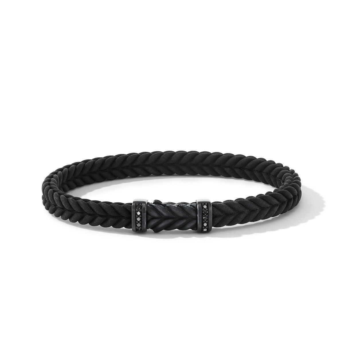 Chevron Black Rubber Bracelet with Black Titanium and Pavé Black Diamonds