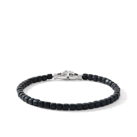 Spiritual Beads Cushion Bracelet in Sterling Silver with Black Onyx