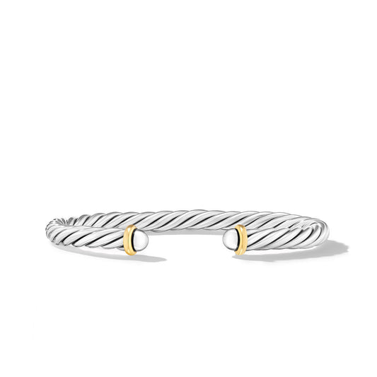 Cable Cuff Bracelet in Sterling Silver with 14K Yellow Gold, 6mm