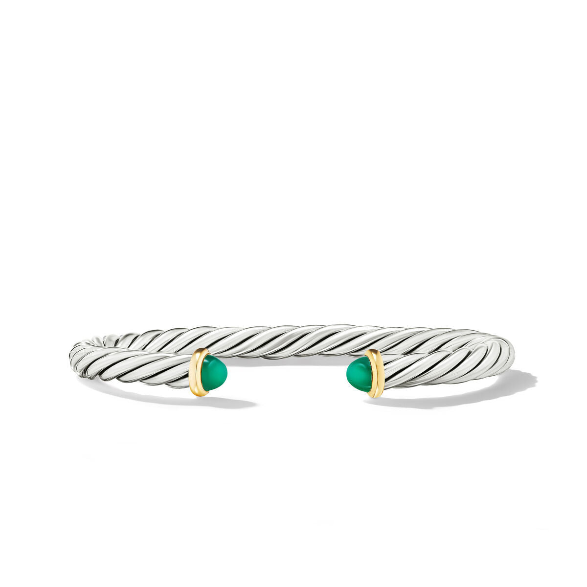 Cable Cuff Bracelet in Sterling Silver with 14K Yellow Gold and Green Onyx, 6mm