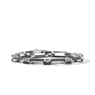 Elongated Open Link Chain Bracelet with Pavé Black Diamonds