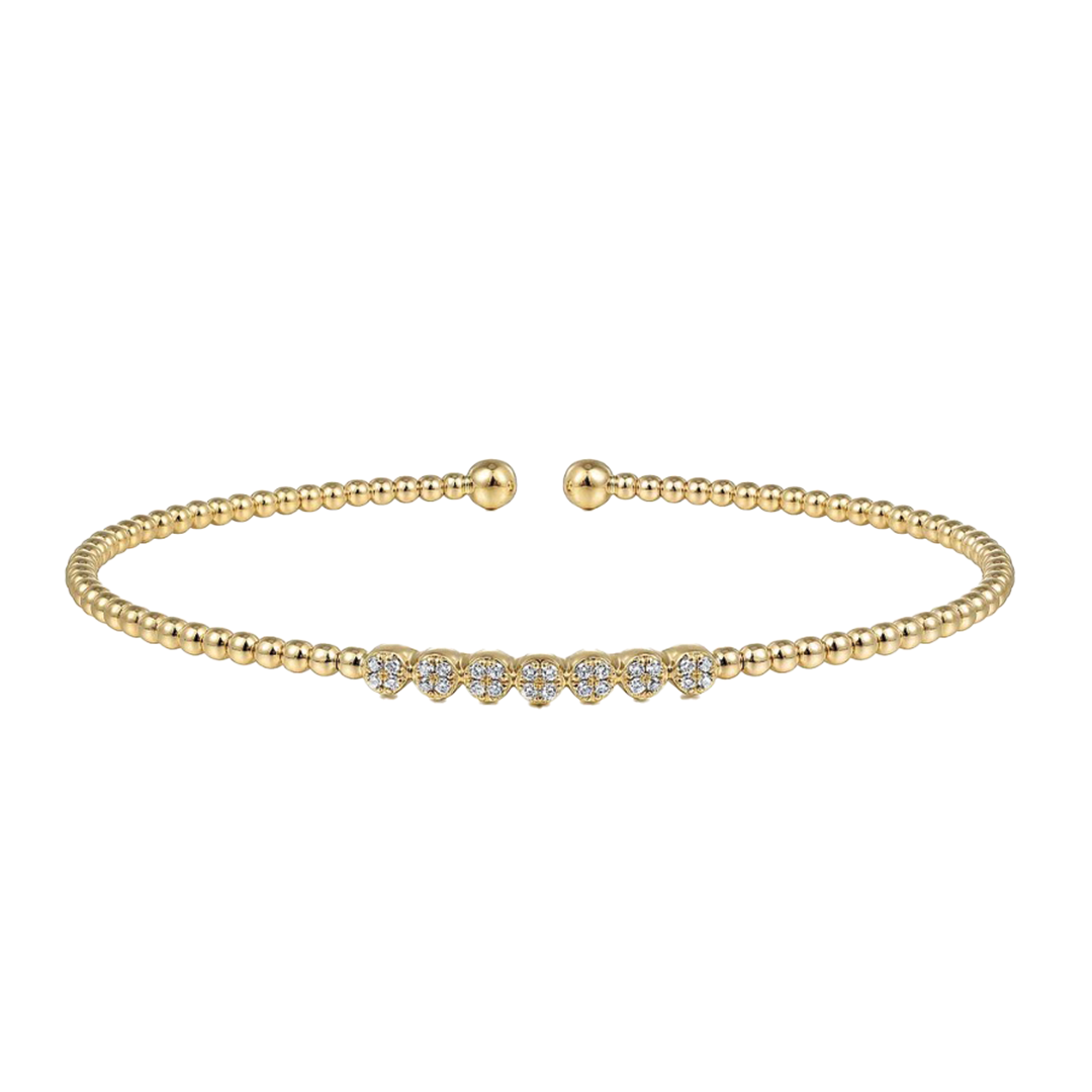 Bead and Cluster Diamond Bangle Bracelet