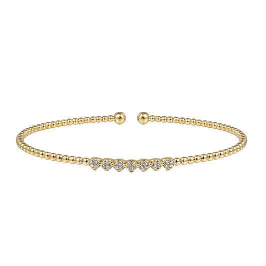 Bead and Cluster Diamond Bangle Bracelet