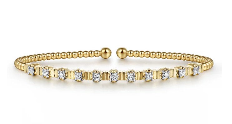 Beaded Diamond Bangle with Diamond Stations