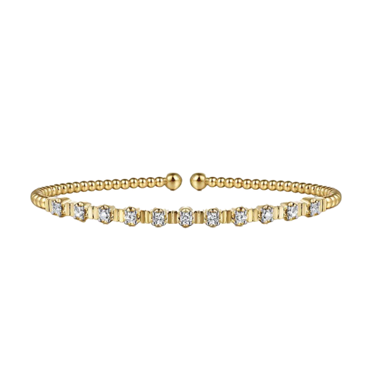 Beaded Diamond Bangle with Diamond Stations