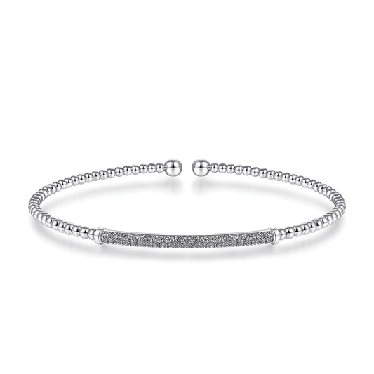 Diamond Bar Split Bangle Bracelet in White Gold