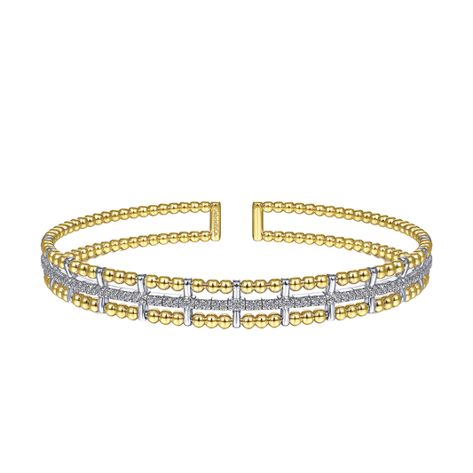 3-Row Beaded Cuff Bracelet with Diamond Pave