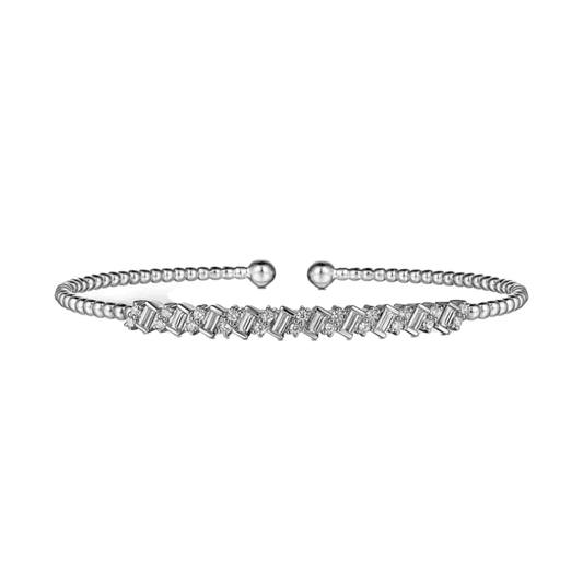 Round and Baguette Diamond Cuff Bracelet