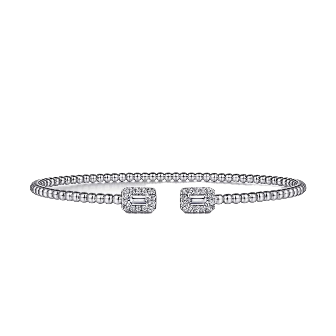 Baguette Halo Beaded Open Bangle