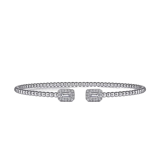 Baguette Halo Beaded Open Bangle