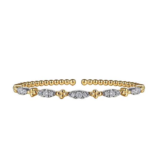 Bead and Diamond Station Split Bangle Bracelet