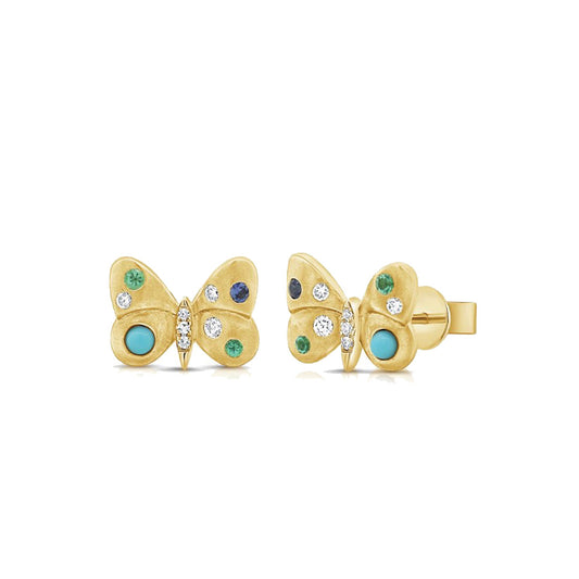 Vutterfly Stud Earrings with Diamonds, Turquoise, Sapphire and Emerald