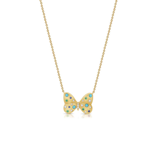 Butterfly Necklace with Mixed Gemstones