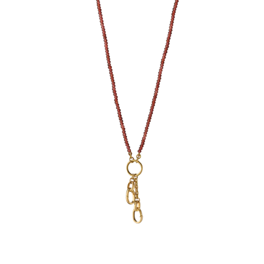 Faceted Garnet Stone Chain Necklace with Charm Stations