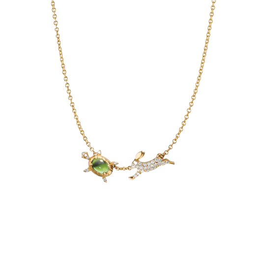 "The Tortoise and the Hare" Necklace with Green Tourmaline and Diamonds