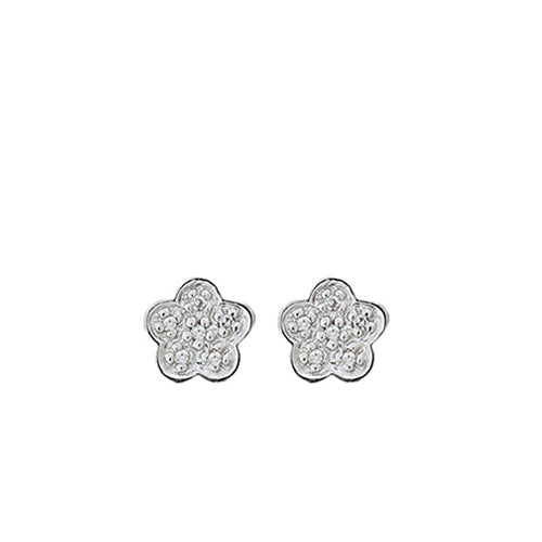 Diamond Flower Earrings in Sterling Silver