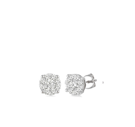 Round Diamond Cluster Studs in White Gold