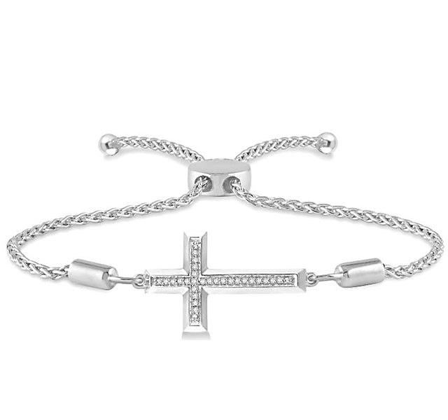 Diamond Cross Adjustable Bracelet in Sterling Silver