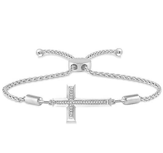 Diamond Cross Adjustable Bracelet in Sterling Silver