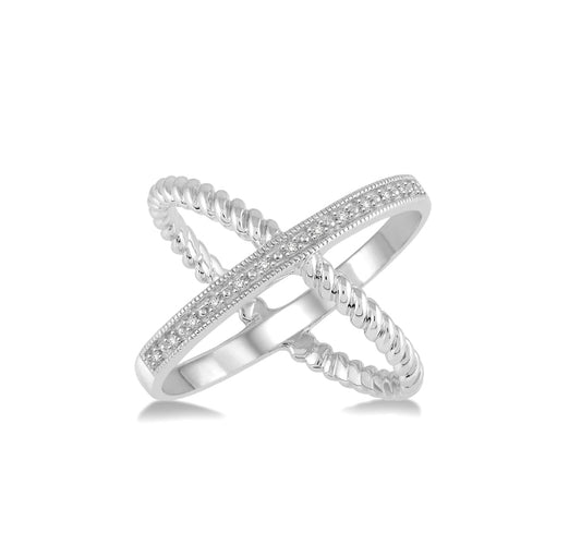 Diamond Crossover Ring in Sterling Silver