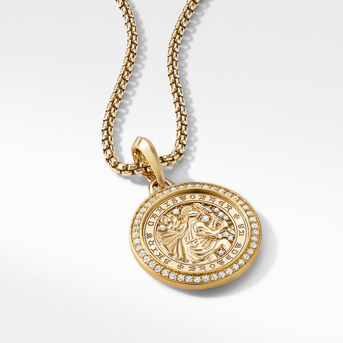 St. Christopher Amulet in 18K Yellow Gold with Pavé Diamonds