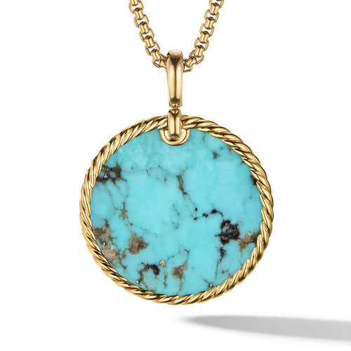 DY Elements Disc Pendant in 18K Yellow Gold with Turquoise