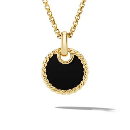 DY Elements® Disc Pendant in 18K Yellow Gold with Black Onyx Reversible to Mother of Pearl, 15.5mm