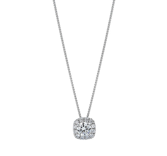 Cushion Halo Pendant Necklace .75tw