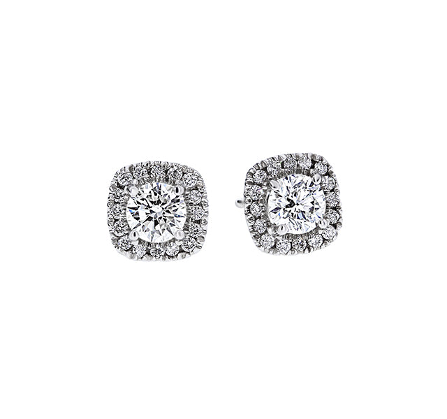 Diamond Studs Cushion Halo .75ct