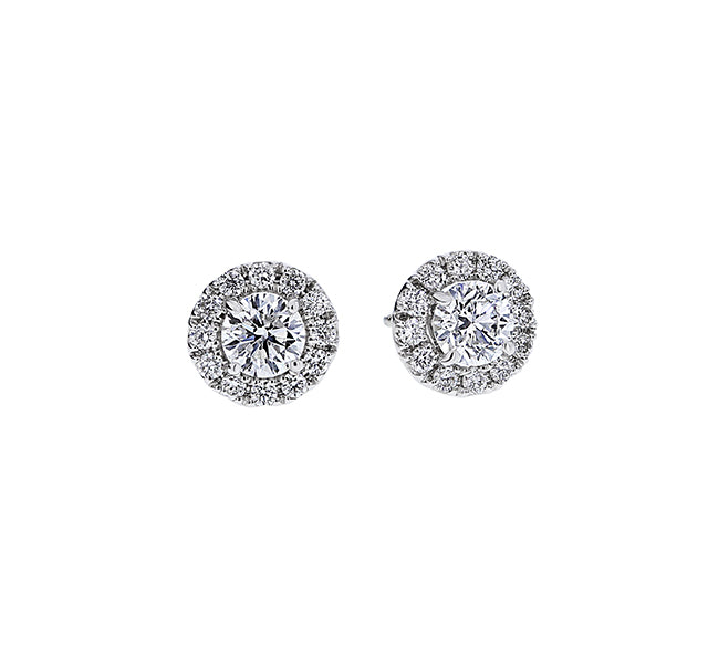 Round Diamond Halo Stud Earrings .75tw