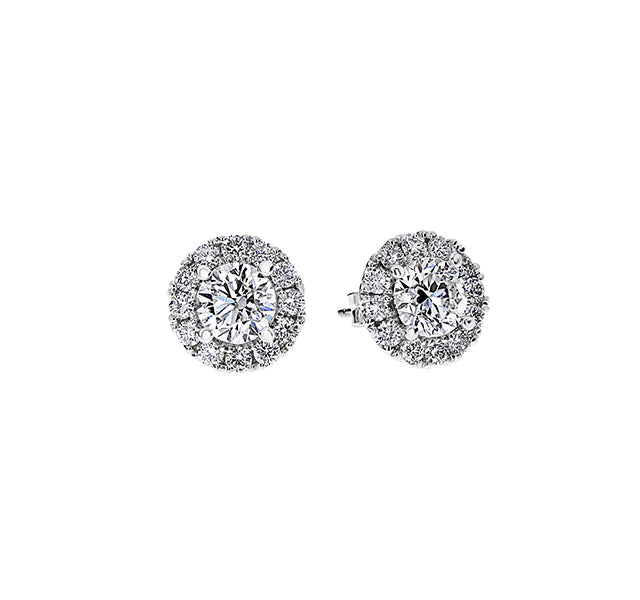 Round Diamond Halo Stud Earrings 1.45tw