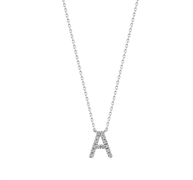 Diamond Letter "A" Necklace in Sterling Silver