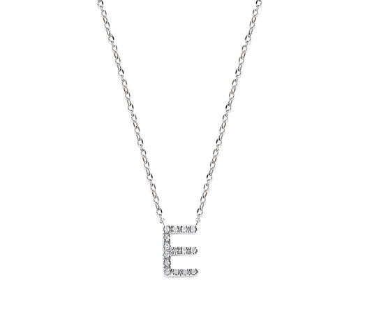 Diamond Letter "E" Necklace in Sterling Silver