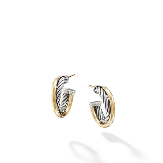 Crossover Hoop Earrings in Sterling Silver with 18K Yellow Gold