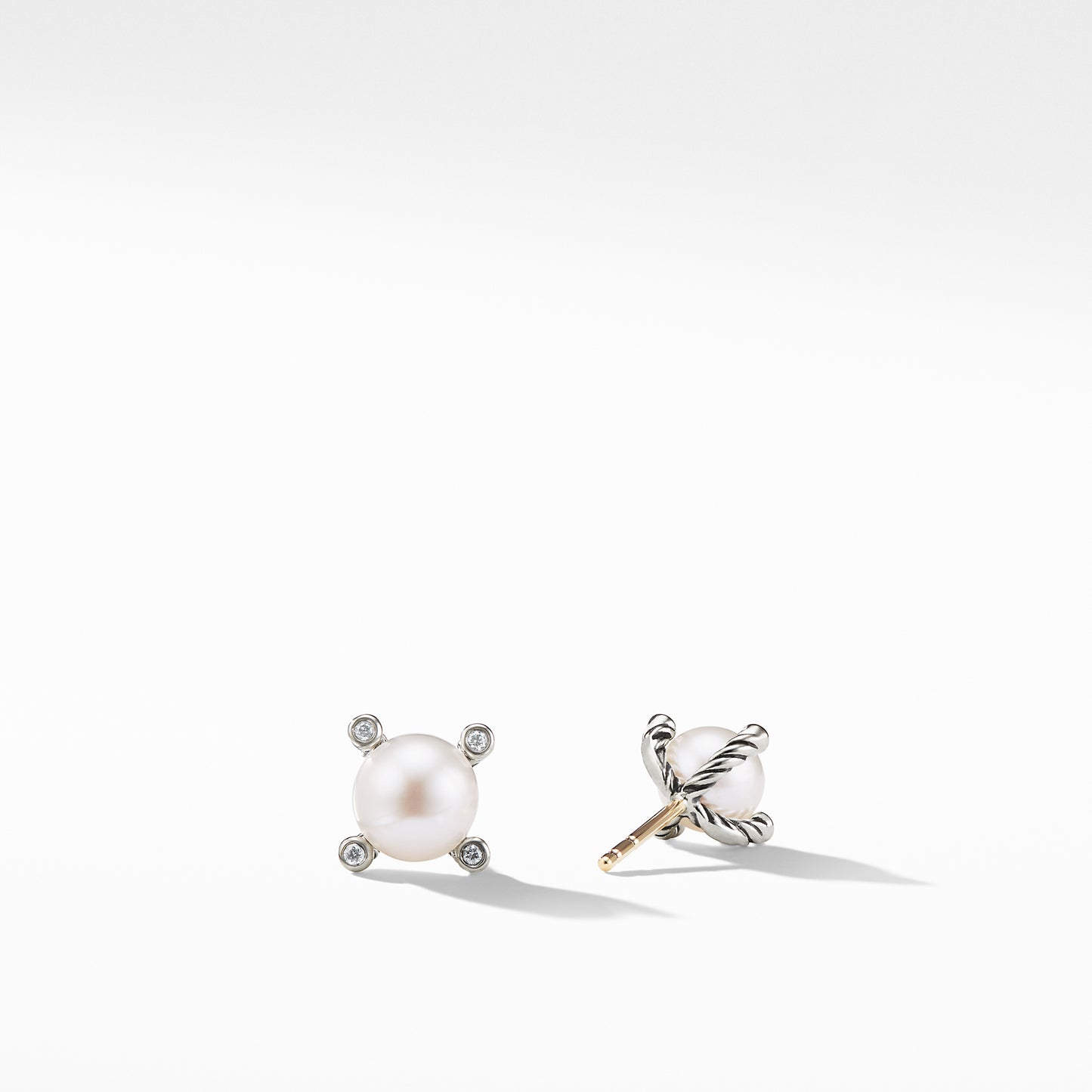 Small Pearl Earrings with Diamonds