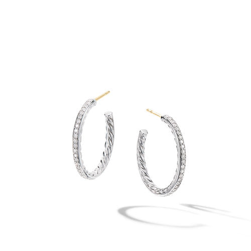 Small Hoop Earrings with Pavé Diamonds