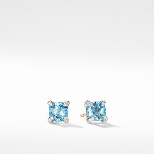 Chatelaine® Stud Earrings with Blue Topaz and Diamonds