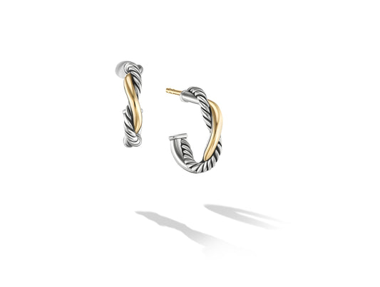 Petite Infinity Huggie Hoop Earrings in Sterling Silver with 14K Yellow Gold