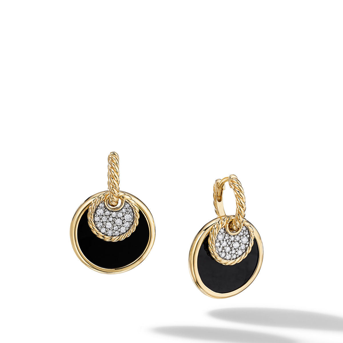 DY Elements Convertible Drop Earrings in 18K Yellow Gold with Black Onyx and Mother of Pearl and Pavé Diamonds