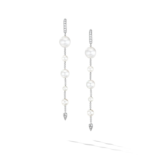 Pearl and Pavé Drop Earrings in Sterling Silver with Diamonds