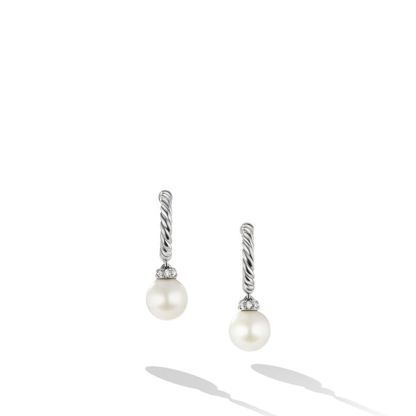 Pearl and Pavé Solari Drop Earrings in Sterling Silver with Diamonds