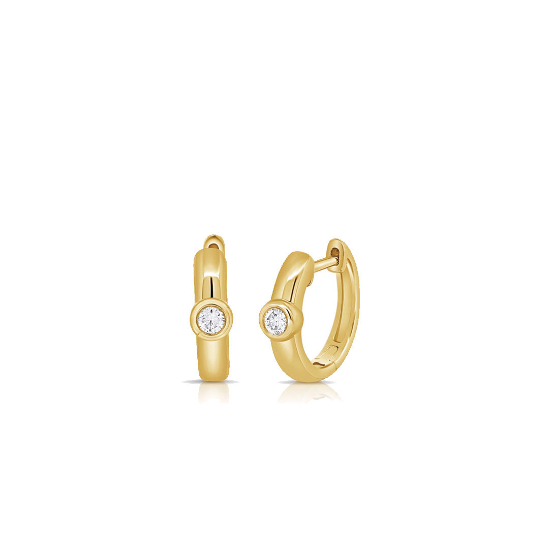 Diamond Bezel Set Solitaire Huggie Hoop Earrings